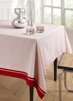 NAPPE EN COTON ENDUITE MOTIF FANTAISIE BLANC/ROUGE