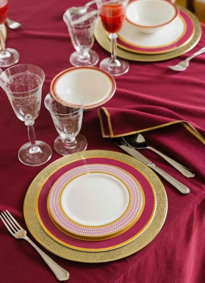 NAPPE EN COTON POINT BOURDON DORÉ BORDEAUX