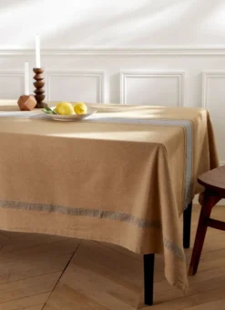 NAPPE EN COTON À RAYURES OCRE