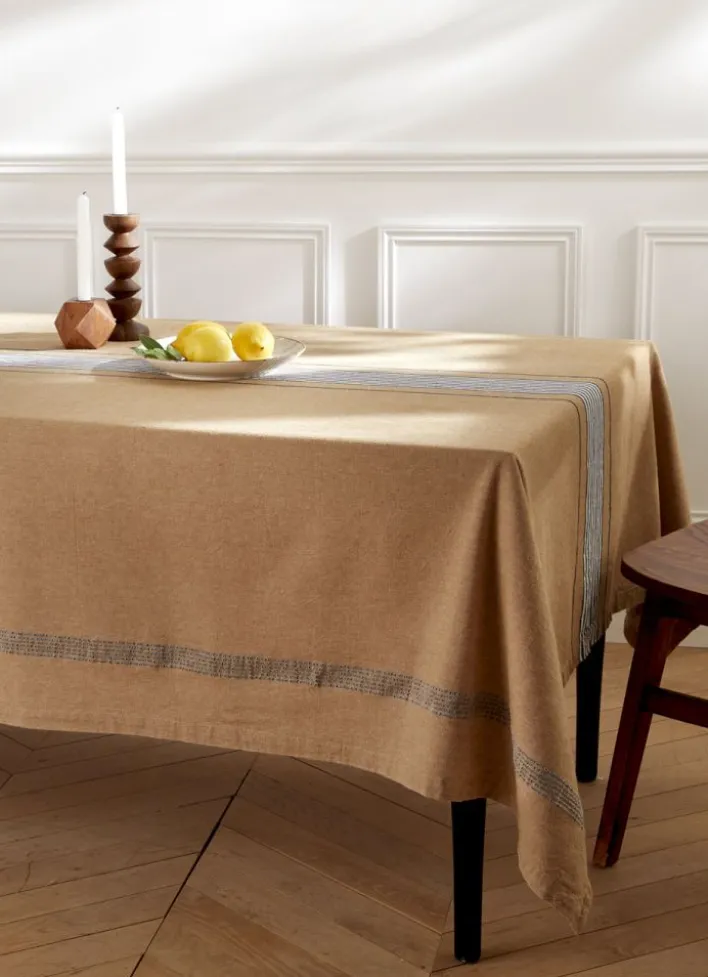 NAPPE EN COTON À RAYURES OCRE
