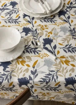 NAPPE ENDUITE EN COTON IMPRIMÉ FLEURS MULTICOLORE/BLEU