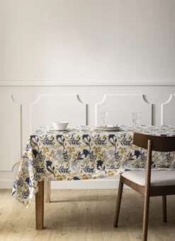 NAPPE ENDUITE EN COTON IMPRIMÉ FLEURS MULTICOLORE/BLEU