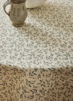 NAPPE ENDUITE À MOTIF VÉGÉTAL BEIGE / VERT THYM