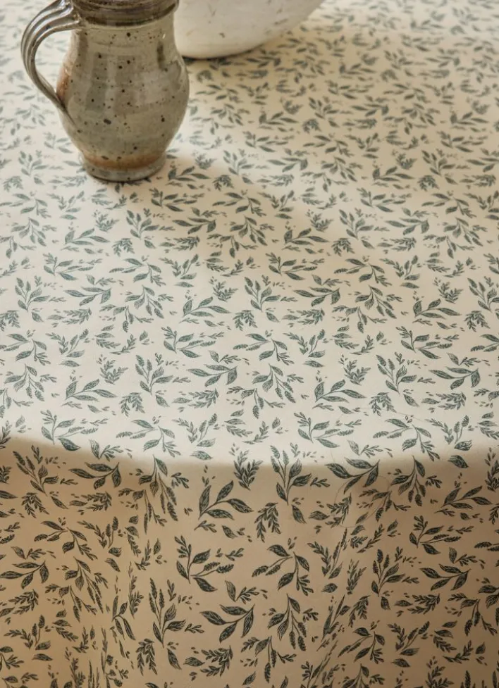 NAPPE ENDUITE À MOTIF VÉGÉTAL BEIGE / VERT THYM