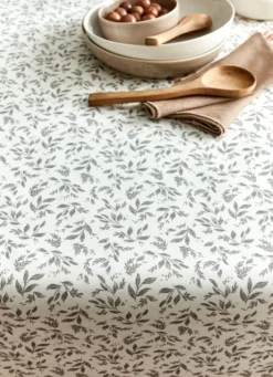NAPPE ENDUITE À MOTIF VÉGÉTAL BLANC / GRIS