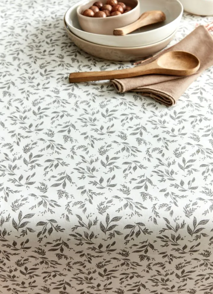 NAPPE ENDUITE À MOTIF VÉGÉTAL BLANC / GRIS