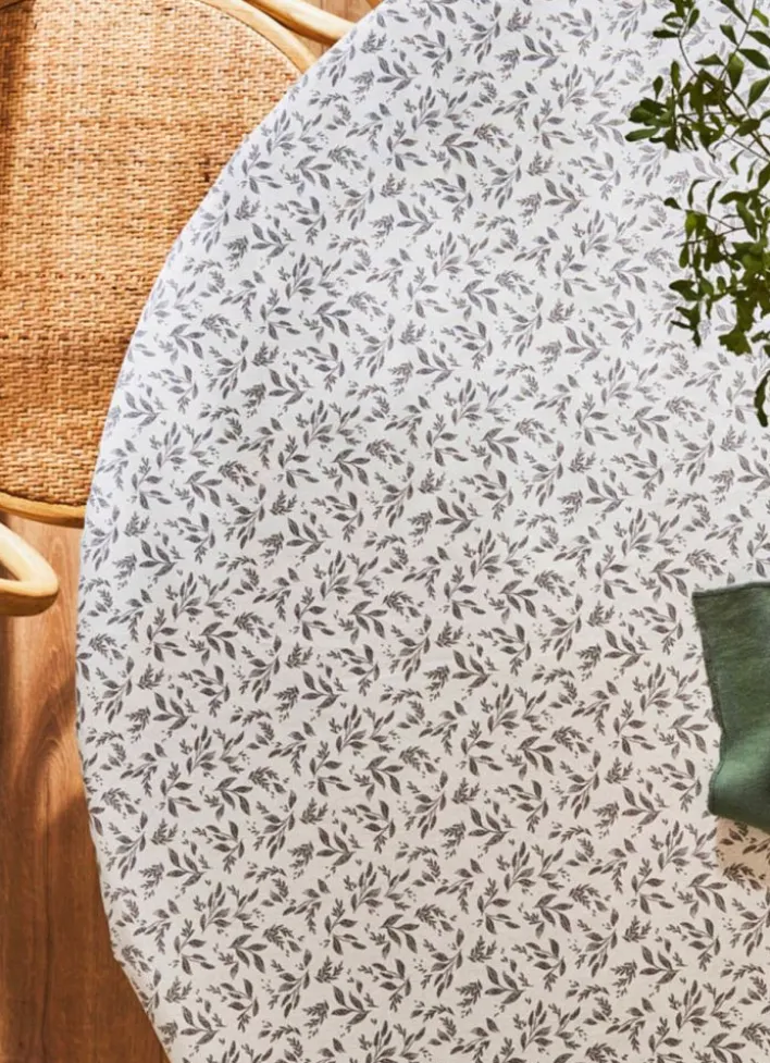NAPPE ENDUITE À MOTIF VÉGÉTAL BLANC / GRIS