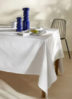 NAPPE EN JACQUARD FEUILLES DE PALME BLANC