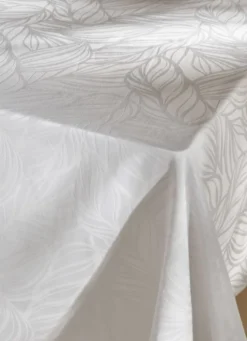 NAPPE EN JACQUARD FEUILLES DE PALME BLANC