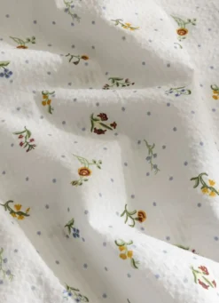NAPPE EN SEERSUCKER IMPRIMÉ FLORAL MULTICOLORE/BLANC