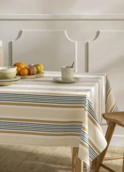 NAPPE EN TOILE DE COTON ENDUITE RAYURE MULTICOLORE MULTICOLORE/VERT