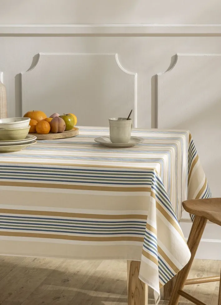 NAPPE EN TOILE DE COTON ENDUITE RAYURE MULTICOLORE MULTICOLORE/VERT