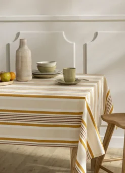 NAPPE EN TOILE DE COTON ENDUITE RAYURE MULTICOLORE MULTICOLORE/JAUNE