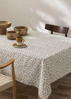NAPPE EN TOILE DE COTON ENDUITE IMPRIMÉE FLORALE MULTICOLORE/ORANGE