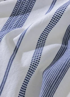 NAPPE RAYÉE TISSÉE-TEINT À FRANGES BLANC/BLEU