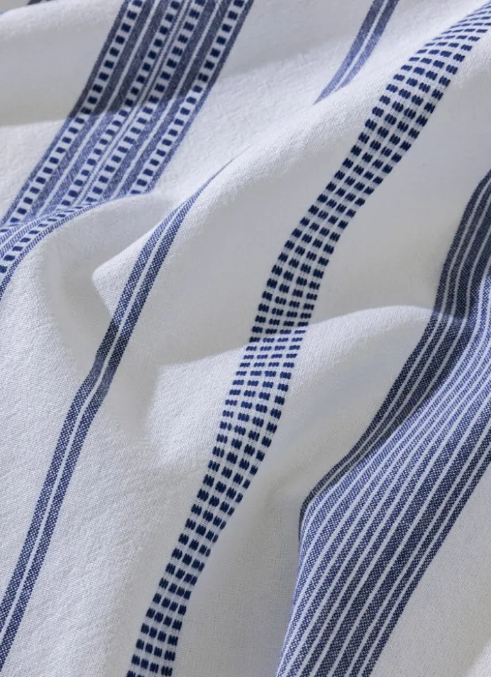 NAPPE RAYÉE TISSÉE-TEINT À FRANGES BLANC/BLEU