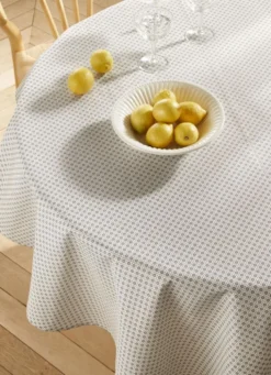 NAPPE RONDE EN COTON ENDUIT MOTIF FANTAISIE BLANC/GRIS