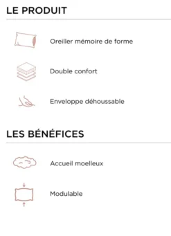 OREILLER CARRÉ DOUBLE CONFORT MOELLEUX / FERME BLANC
