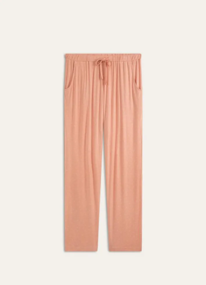 PANTALON DROIT CORAIL POIS BLANC