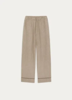 PANTALON DROIT EN COTON À RAYURES BEIGE
