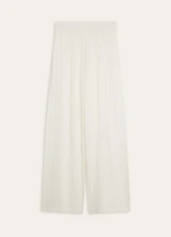 PANTALON DROIT ET LARGE EN MAILLE DOUCE ECRU
