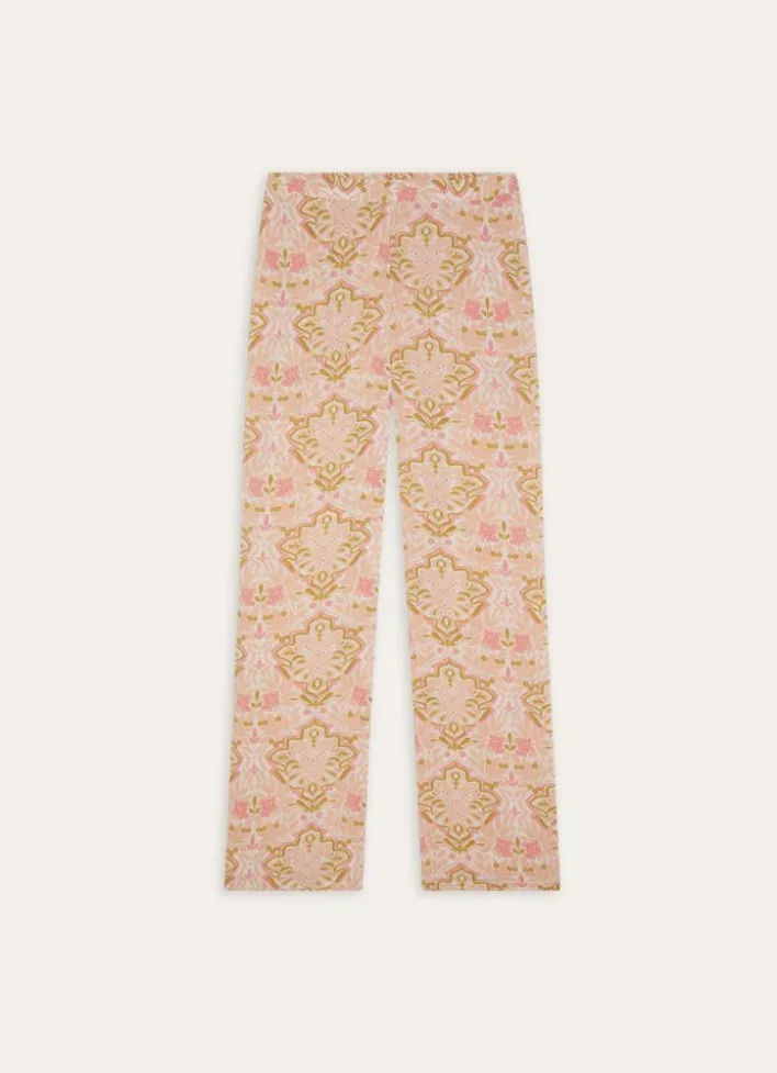 PANTALON EN VISCOSE IMPRIMÉ FLORAL INDIEN ROSE