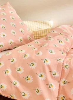 PARURE DE LIT ENFANT COTON IMPRIMÉ MARGUERITES ROSE