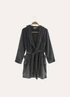 PEIGNOIR COURT EN VELOURS POLAIRE CHARBON