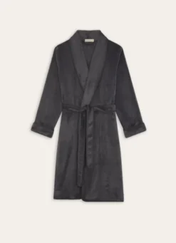 PEIGNOIR EN POLAIRE AVEC DÉTAIL SATIN GRIS