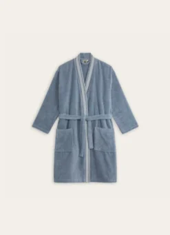 PEIGNOIR KIMONO À BANDE DÉCORATIVE BLEU