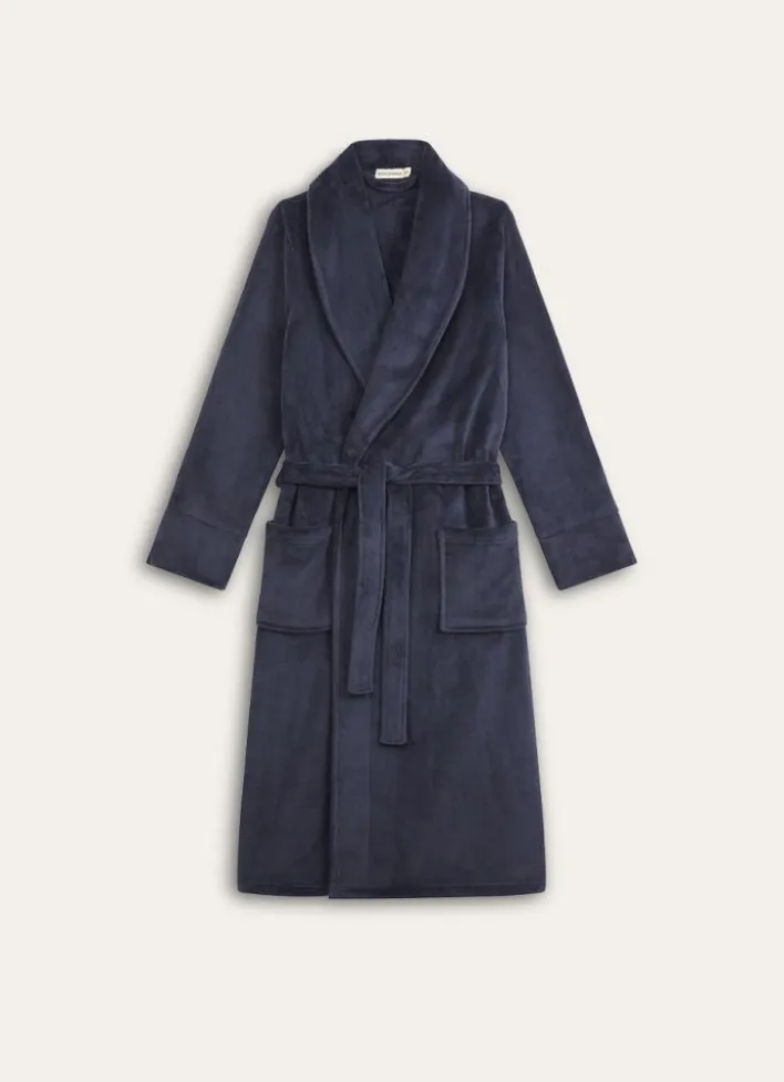 PEIGNOIR LONG UNI BLEU MARINE