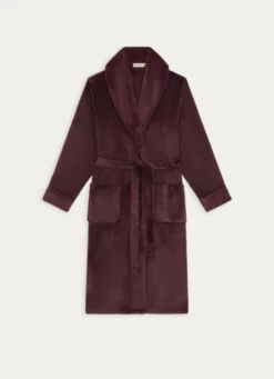 PEIGNOIR POLAIRE AVEC COL EN FAUSSE FOURRURE BORDEAUX