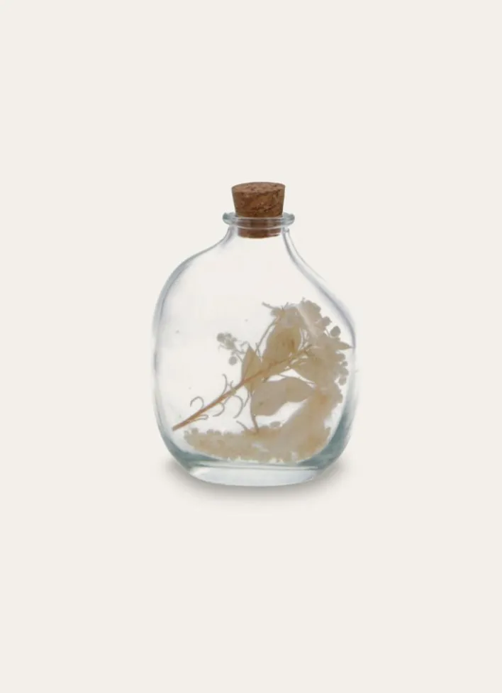 PETITE BOUTEILLE EN VERRE AVEC FLEURS SÉCHÉES TRANSPARENT