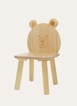 PETITE CHAISE EN BOIS AVEC DOSSIER TÊTE D'OURS NATUREL