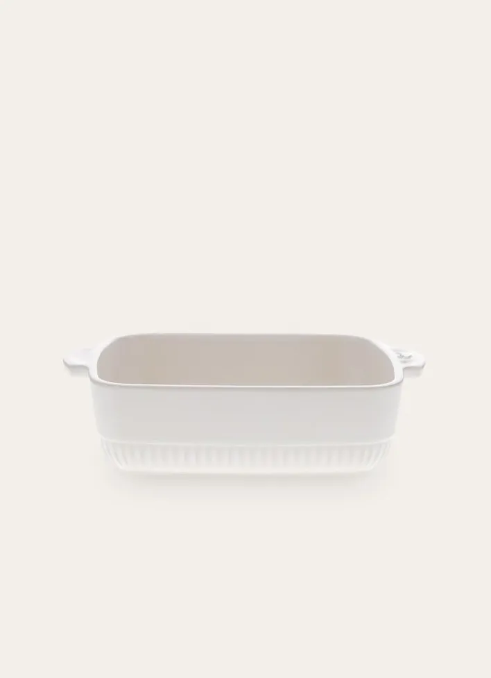 PETIT PLAT À FOUR EN GRÈS RECTANGLE AUTHENTIQUE BLANC