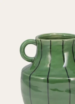 PETIT VASE EN GRÈS À ANSE RAYÉ VERT FONCE