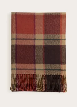 PLAID À CARREAUX AVEC FINITIONS FRANGÉES ROUILLE