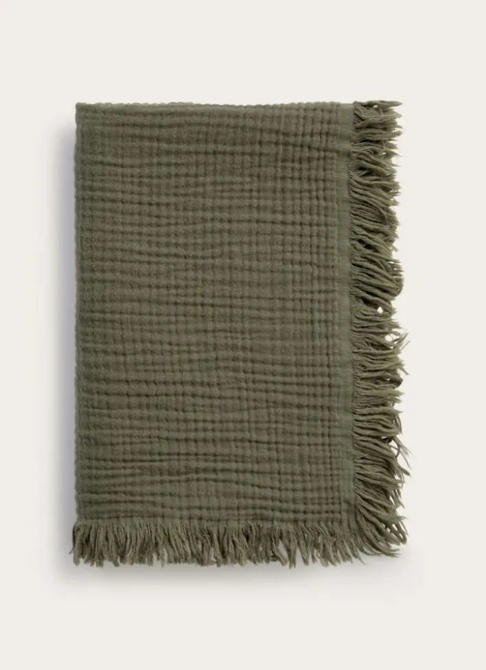 PLAID EN GAZE DE COTON KAKI FONCE