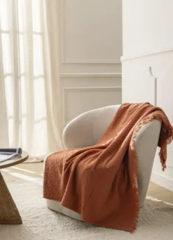 PLAID JACQUARD MOTIF LOSANGES TERRACOTTA