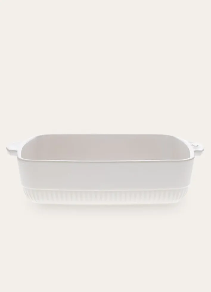 PLAT À FOUR EN GRÈS RECTANGLE AUTHENTIQUE BLANC