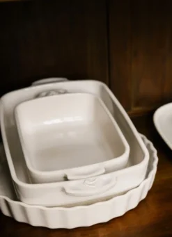 PLAT À FOUR EN GRÈS RECTANGLE AUTHENTIQUE BLANC