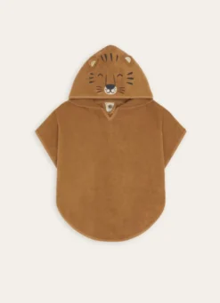 PONCHO DE BAIN EN ÉPONGE TËTE DE TIGRE BRODÉE OCRE