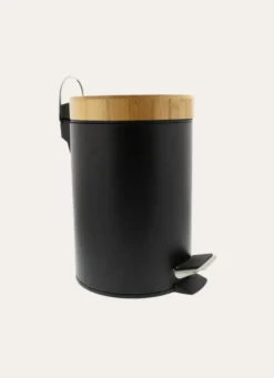 POUBELLE À PÉDALE EN MÉTAL ET BAMBOU NOIR