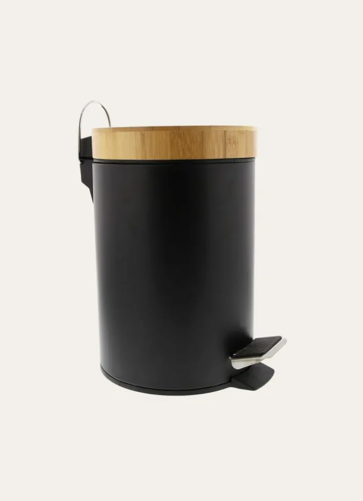 POUBELLE À PÉDALE EN MÉTAL ET BAMBOU NOIR