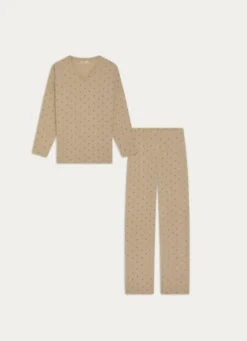 PYJAMA EN COTON LEAF ÉCRU