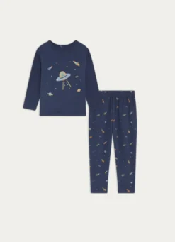 PYJAMA 2 PIÈCES EN COTON IMPRIMÉ GALACTIQUE BLEU MARINE