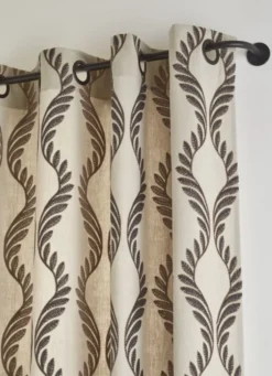 RIDEAU BRODÉ DESSIN FEUILLAGE BEIGE