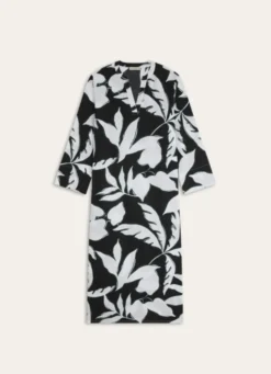 ROBE LONGUE EN COTON IMPRIMÉ FEUILLAGES Noir