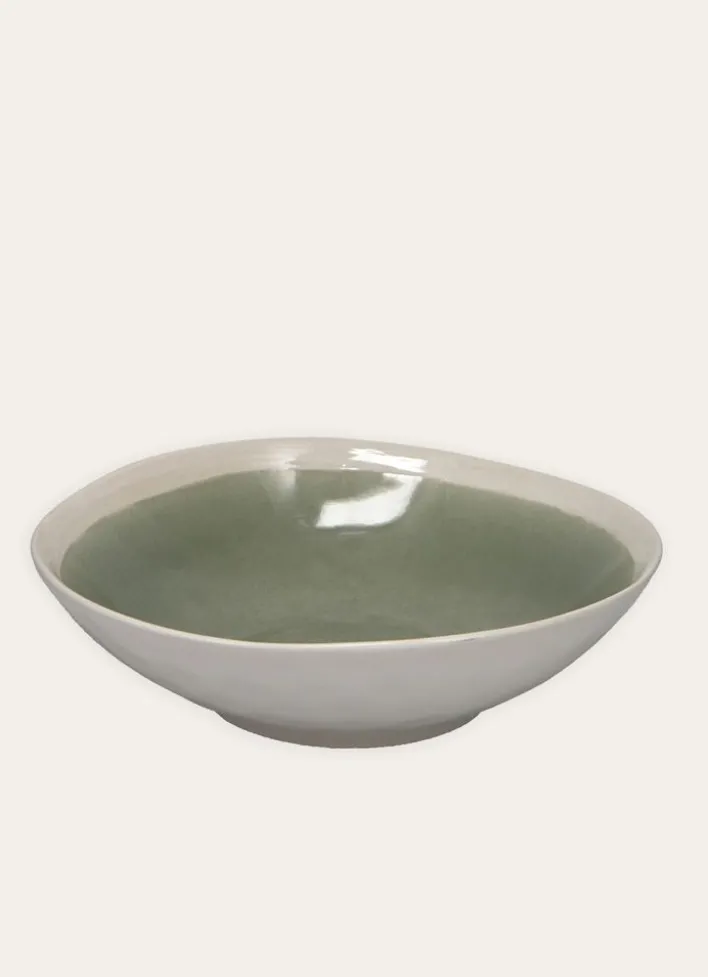 SALADIER EN GRÈS RÉACTIF VERT DE GRIS