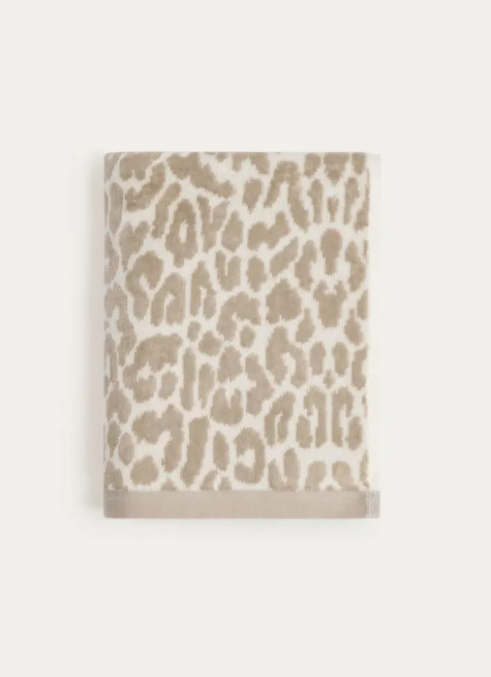 SERVIETTE DE TOILETTE EN VELOURS À MOTIF LÉOPARD BEIGE CLAIR